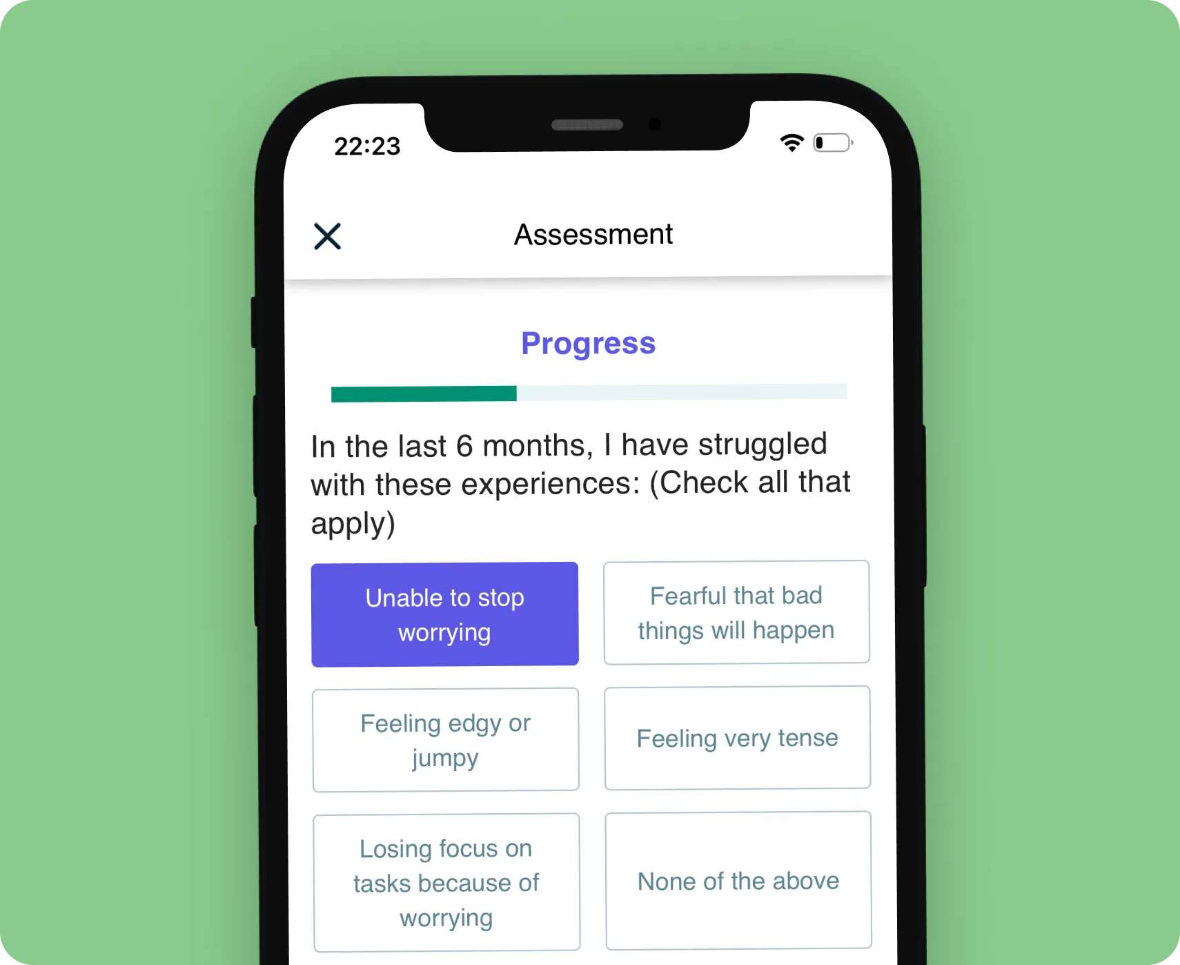 Step 1 illustration: assessment form view shown on mobile device