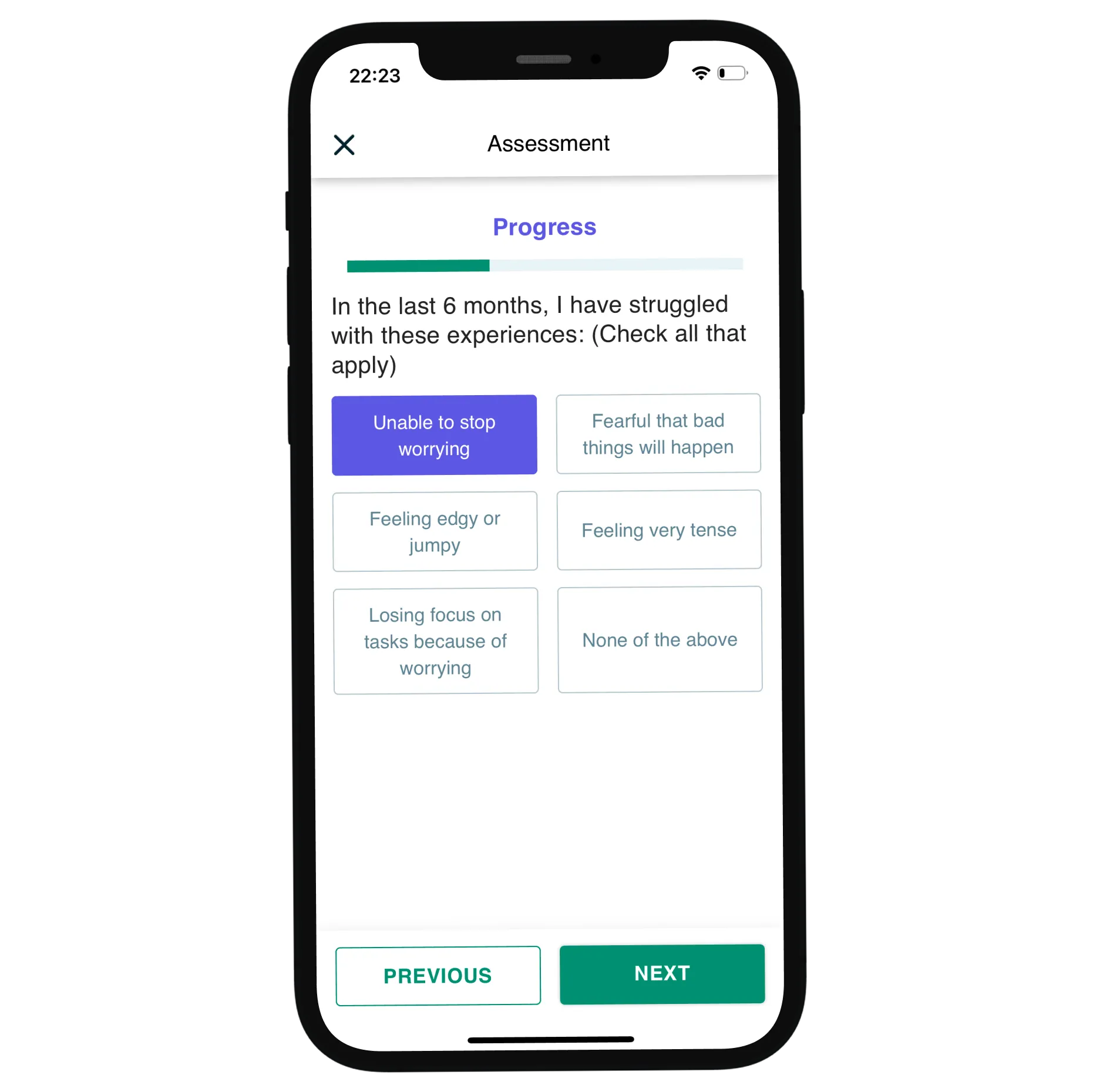 Step 1 illustration: assessment form view shown on mobile device